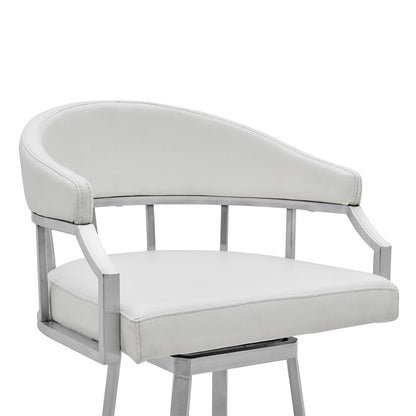 Armen Living - Valerie 30in Bar Height Swivel Modern White Faux Leather Bar and Counter Stool in Brushed Stainless Steel Finish - LCVLBABSWH30 veiw 4