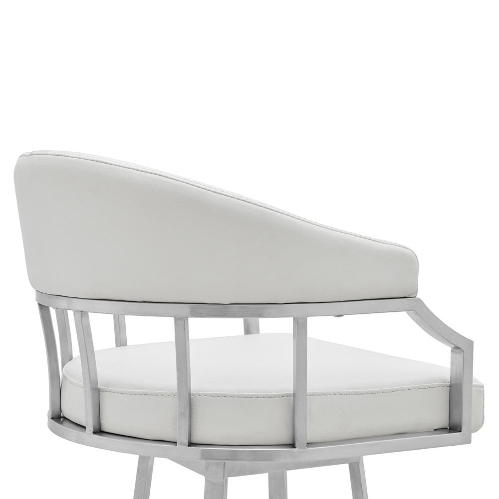 Armen Living - Valerie 30in Bar Height Swivel Modern White Faux Leather Bar and Counter Stool in Brushed Stainless Steel Finish - LCVLBABSWH30 veiw 5