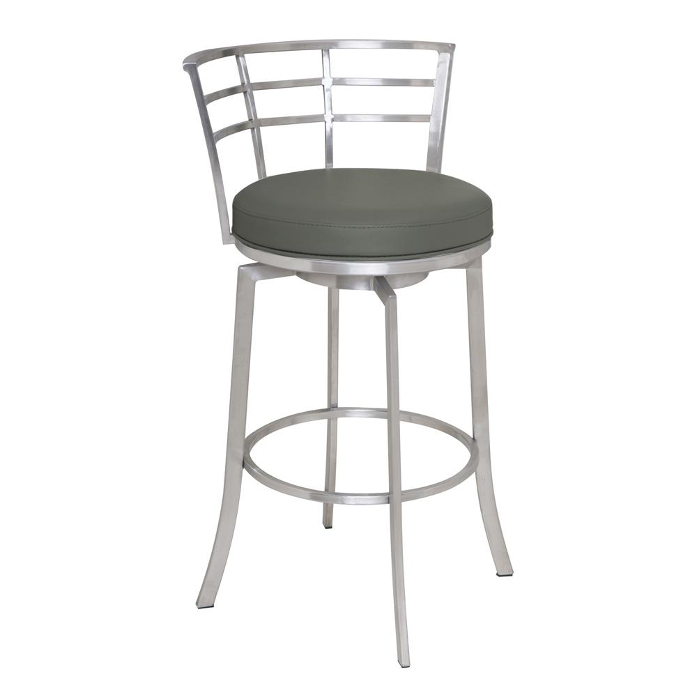 Armen Living - Viper 26in Counter Height Swivel Grey Faux Leather and Brushed Stainless Steel Bar Stool - LCVI26BAGR veiw 1