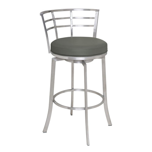 Armen Living - Viper 26in Counter Height Swivel Grey Faux Leather and Brushed Stainless Steel Bar Stool - LCVI26BAGR veiw 1