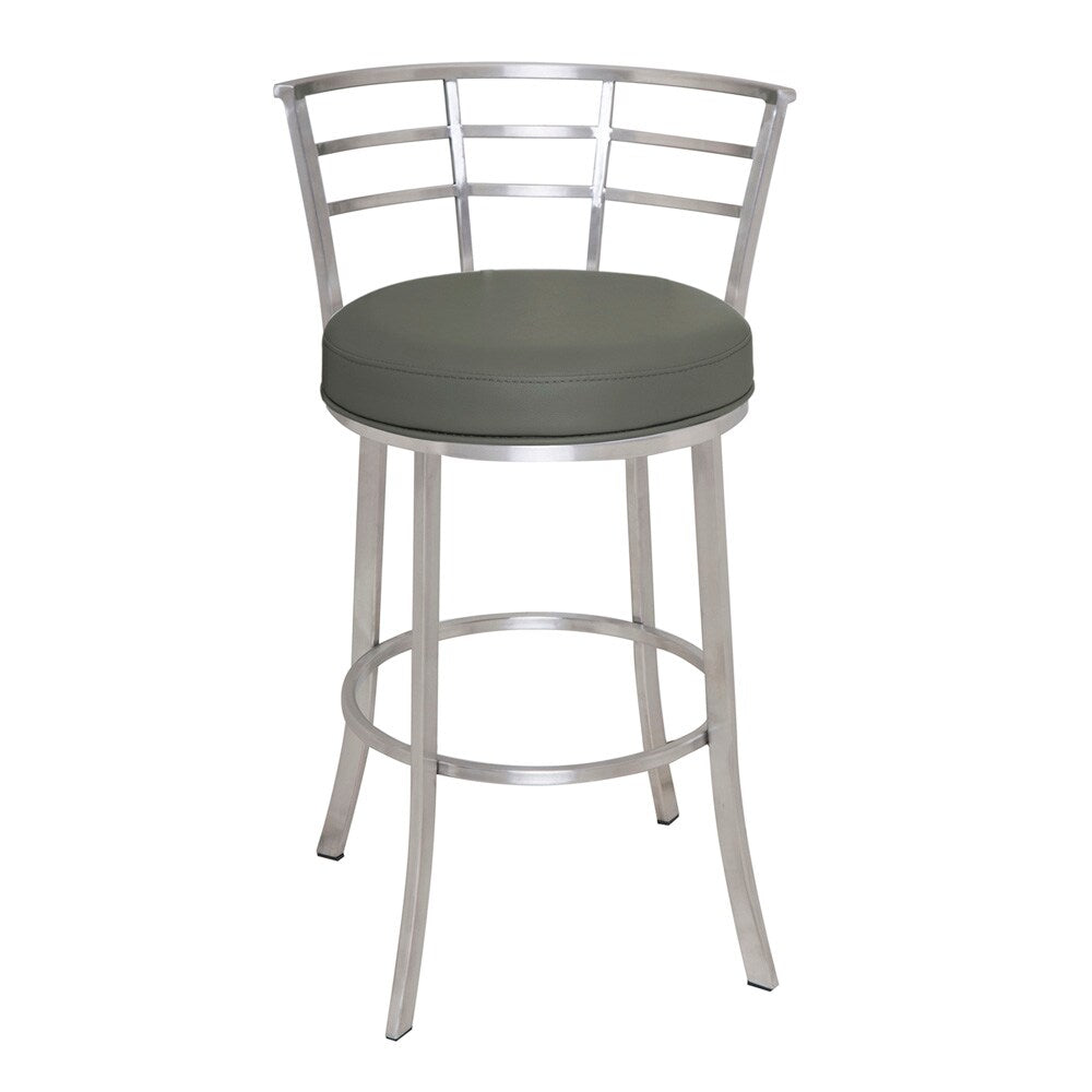 Armen Living - Viper 26in Counter Height Swivel Grey Faux Leather and Brushed Stainless Steel Bar Stool - LCVI26BAGR veiw 2