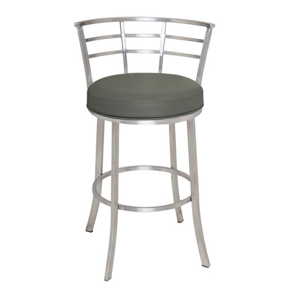 Armen Living - Viper 26in Counter Height Swivel Grey Faux Leather and Brushed Stainless Steel Bar Stool - LCVI26BAGR veiw 2