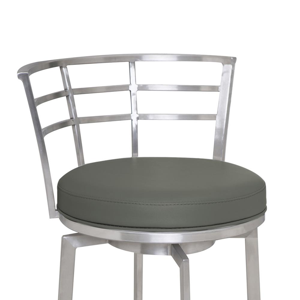 Armen Living - Viper 26in Counter Height Swivel Grey Faux Leather and Brushed Stainless Steel Bar Stool - LCVI26BAGR veiw 3
