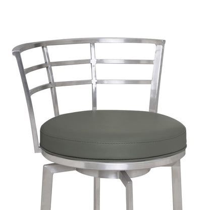 Armen Living - Viper 26in Counter Height Swivel Grey Faux Leather and Brushed Stainless Steel Bar Stool - LCVI26BAGR veiw 3
