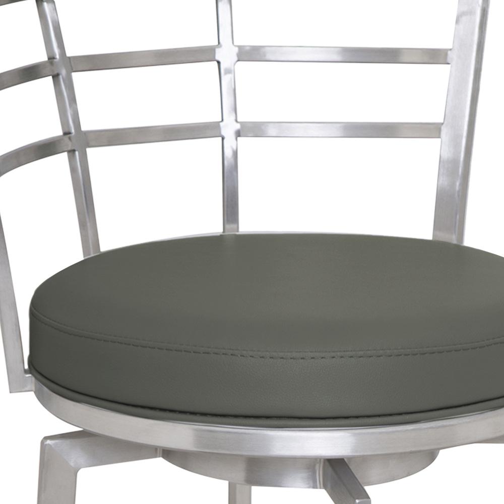 Armen Living - Viper 26in Counter Height Swivel Grey Faux Leather and Brushed Stainless Steel Bar Stool - LCVI26BAGR veiw 4