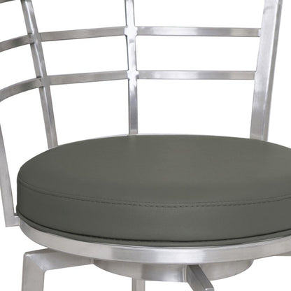 Armen Living - Viper 26in Counter Height Swivel Grey Faux Leather and Brushed Stainless Steel Bar Stool - LCVI26BAGR veiw 4