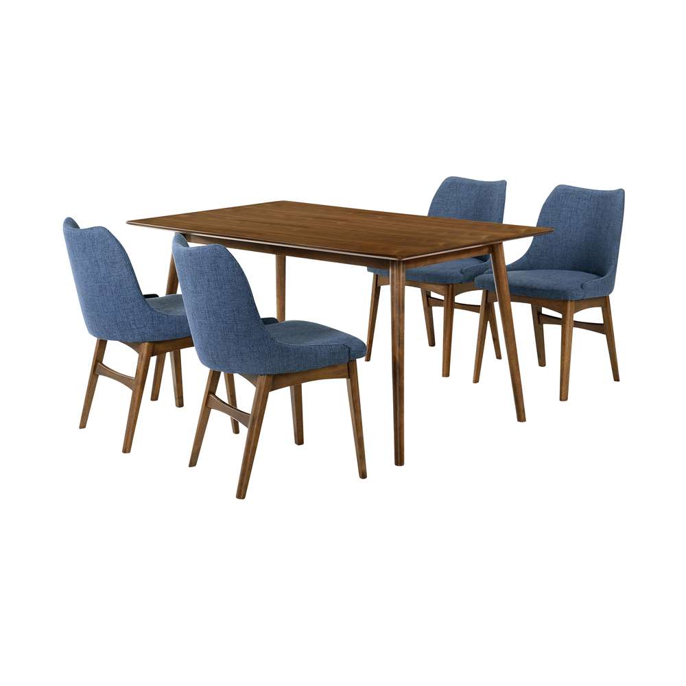 Armen Living - Westmont and Azalea Blue and Walnut Wood 5 Piece Dining Set - SETWEDI5AZWABLU veiw 1