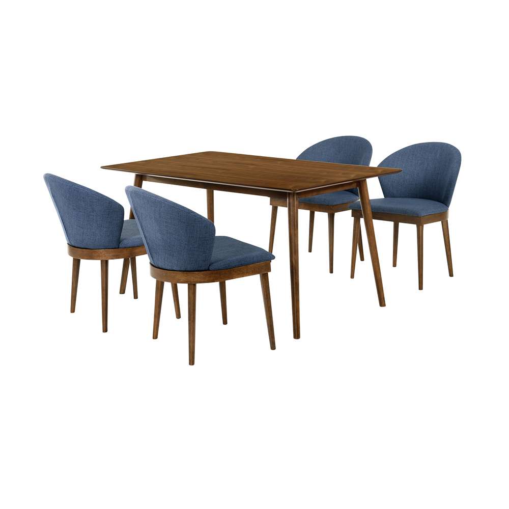 Armen Living - Westmont and Juno Blue and Walnut 5 Piece Dining Set - SETWEDI5JNWABLU veiw 1