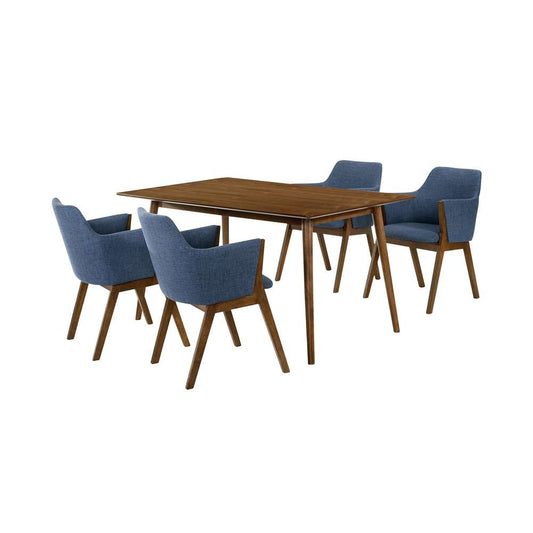Armen Living - Westmont and Renzo Blue and Walnut 5 Piece Dining Set - SETWEDI5REWABLU veiw 1