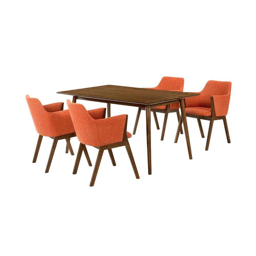 Armen Living - Westmont and Renzo Orange and Walnut 5 Piece Dining Set - SETWEDI5REWAOR veiw 1