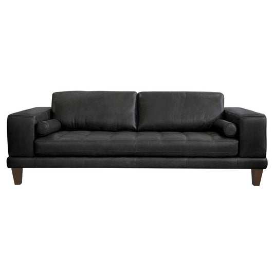Armen Living - Wynne Contemporary Sofa in Genuine Black Leather with Brown Wood Legs - LCWY3BLACK veiw 1