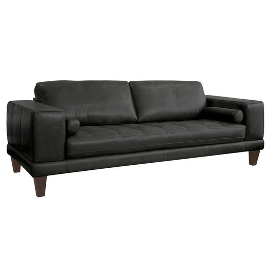 Armen Living - Wynne Contemporary Sofa in Genuine Black Leather with Brown Wood Legs - LCWY3BLACK veiw 2
