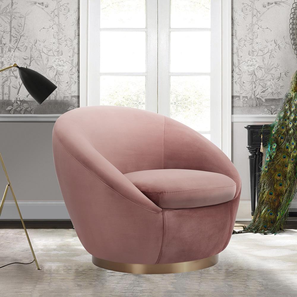 Armen Living - Yves Blush Velvet Swivel Accent Chair with Gold Base - LCYVCHBLUSH veiw 7