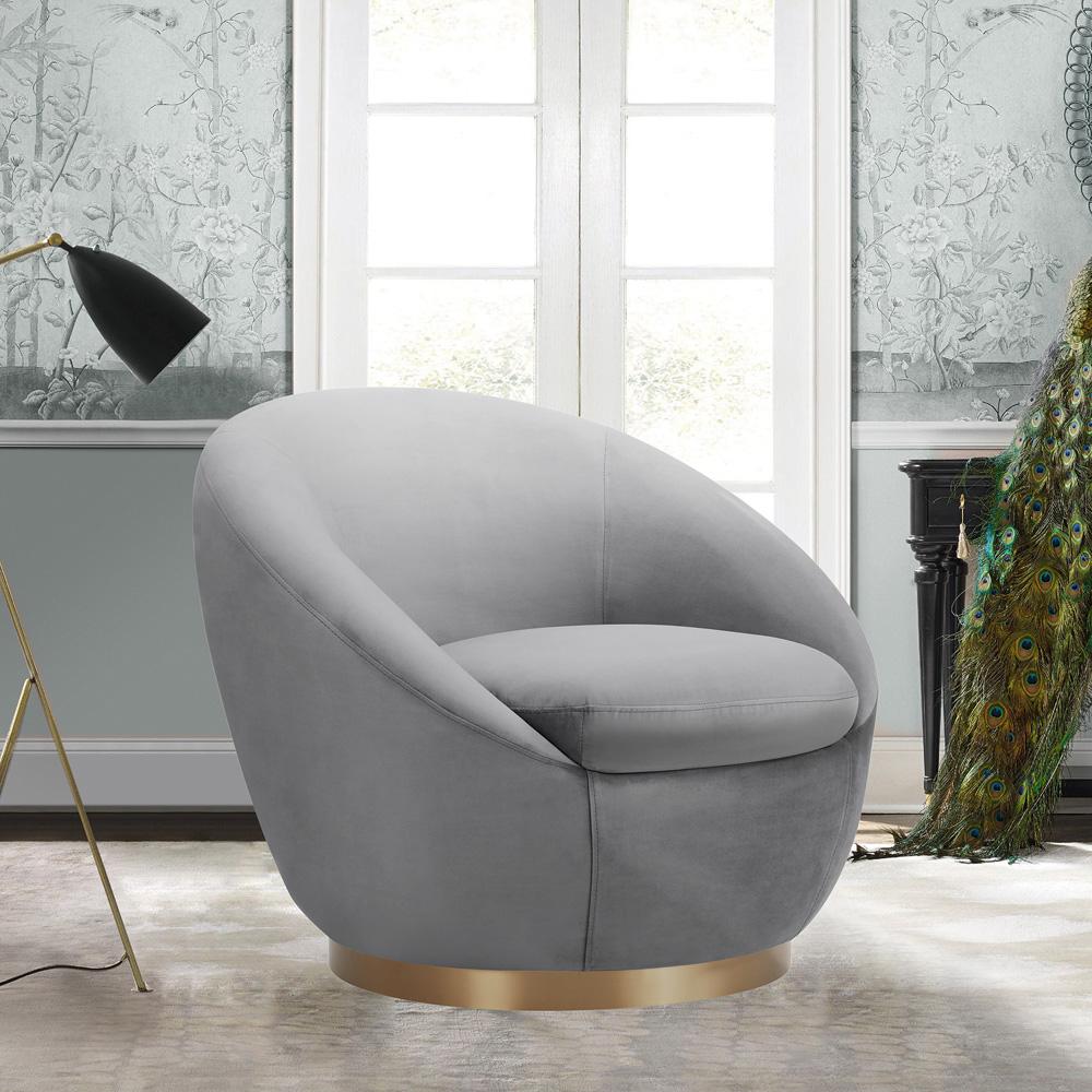 Armen Living - Yves Gray Velvet Swivel Accent Chair with Gold Base - LCYVCHGREY veiw 7