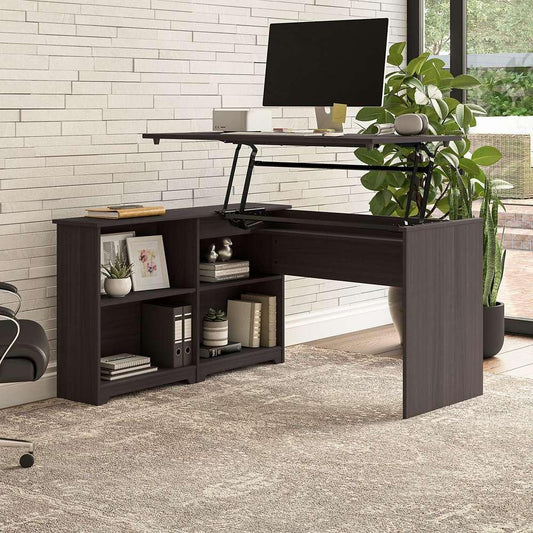 Bush Furniture - Cabot 52W Sit to Stand Bookcase Corner Desk in Heather Gray - WC31716 veiw 2