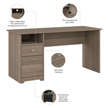 Bush Furniture - Cabot 60W Single Pedestal Desk in Ash Gray - WC31260 veiw 3