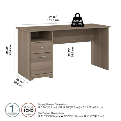 Bush Furniture - Cabot 60W Single Pedestal Desk in Ash Gray - WC31260 veiw 5