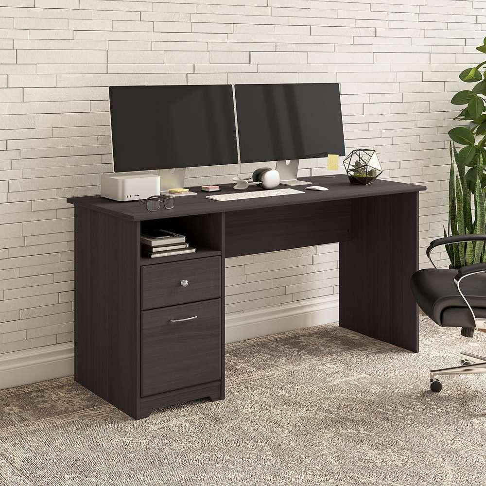 Bush Furniture - Cabot 60W Single Pedestal Desk in Heather Gray - WC31760 veiw 2