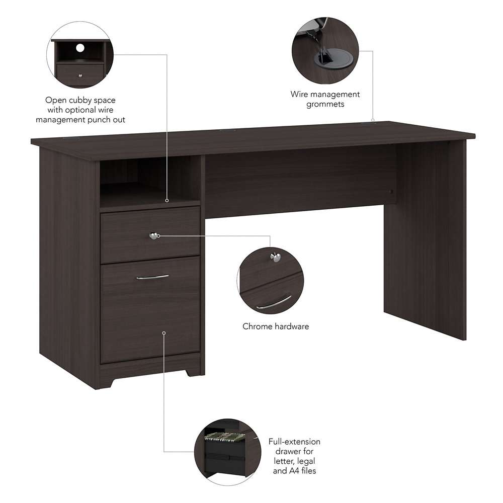 Bush Furniture - Cabot 60W Single Pedestal Desk in Heather Gray - WC31760 veiw 3
