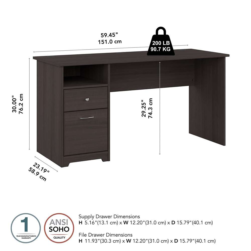 Bush Furniture - Cabot 60W Single Pedestal Desk in Heather Gray - WC31760 veiw 5