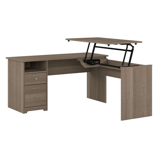 Bush Furniture - Cabot 60W Single Pedestal Desk w Sit to Stand Return in Ash Gray - CAB043AG veiw 1