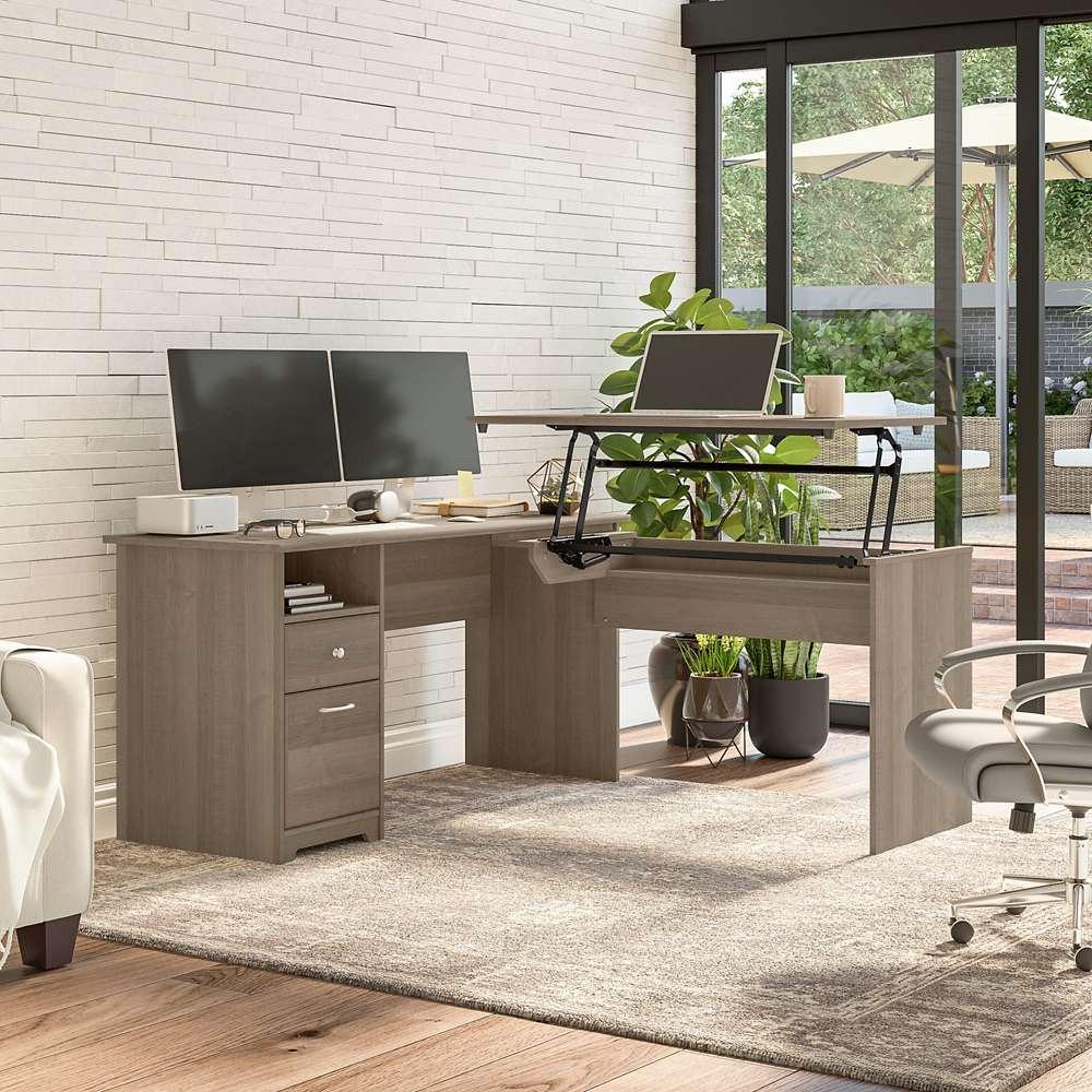 Bush Furniture - Cabot 60W Single Pedestal Desk w Sit to Stand Return in Ash Gray - CAB043AG veiw 2
