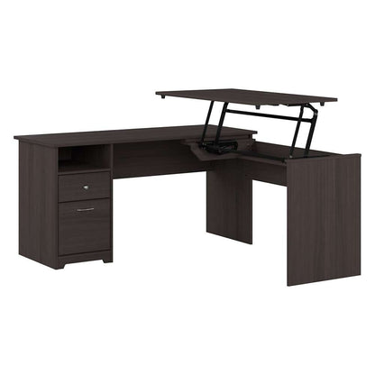 Bush Furniture - Cabot 60W Single Pedestal Desk w Sit to Stand Return in Heather Gray - CAB043HRG veiw 1