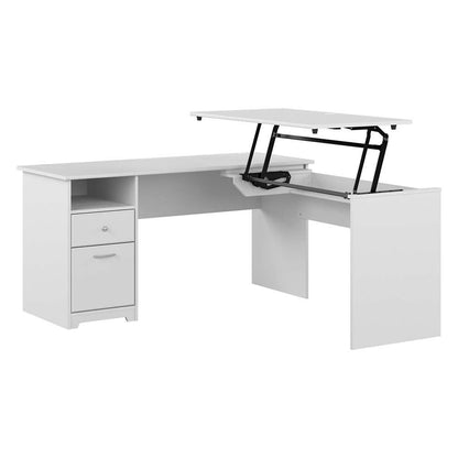 Bush Furniture - Cabot 60W Single Pedestal Desk w Sit to Stand Return in White - CAB043WHN veiw 1