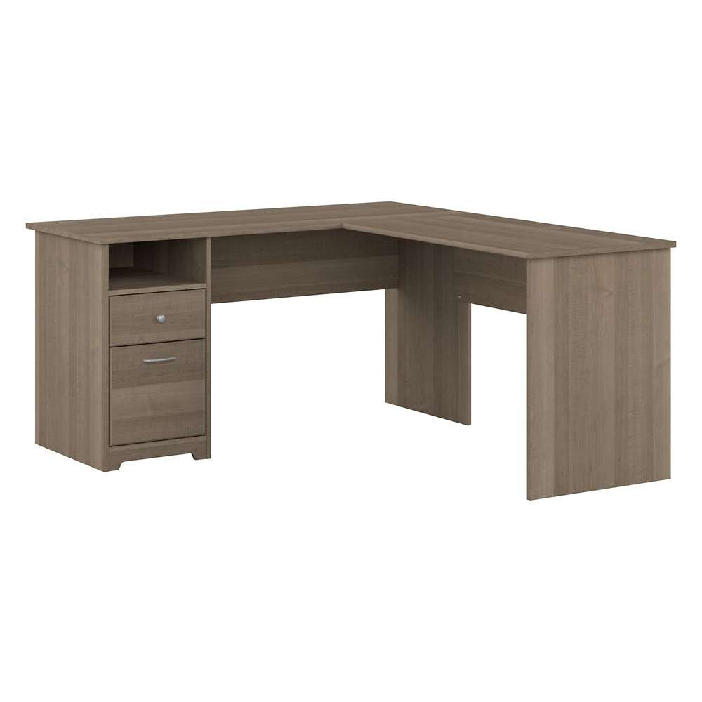 Bush Furniture - Cabot 60W Single Pedestal L Desk in Ash Gray - CAB044AG veiw 1