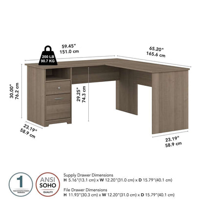 Bush Furniture - Cabot 60W Single Pedestal L Desk in Ash Gray - CAB044AG veiw 5