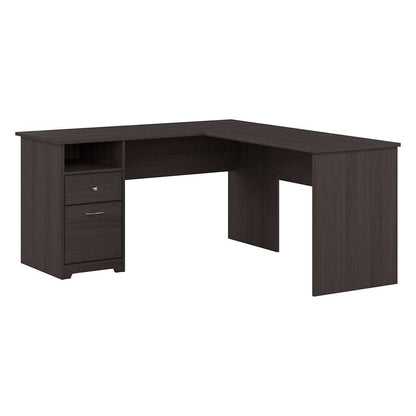 Bush Furniture - Cabot 60W Single Pedestal L Desk in Heather Gray - CAB044HRG veiw 1