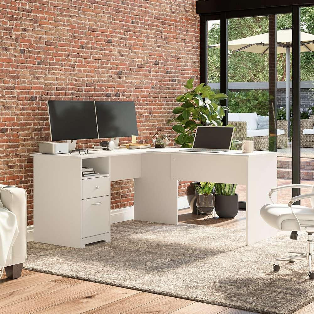 Bush Furniture - Cabot 60W Single Pedestal L Desk in White - CAB044WHN veiw 2