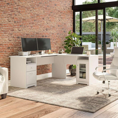 Bush Furniture - Cabot 72W Single Ped Desk w Single Ped Return in White - CAB072WHN veiw 2