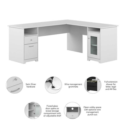 Bush Furniture - Cabot 72W Single Ped Desk w Single Ped Return in White - CAB072WHN veiw 3