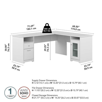 Bush Furniture - Cabot 72W Single Ped Desk w Single Ped Return in White - CAB072WHN veiw 5