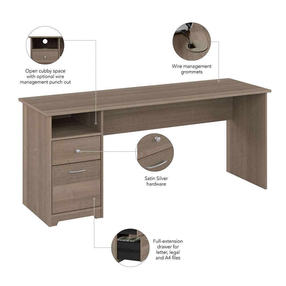 Bush Furniture - Cabot 72W Single Pedestal Desk in Ash Gray - WC31272 veiw 3