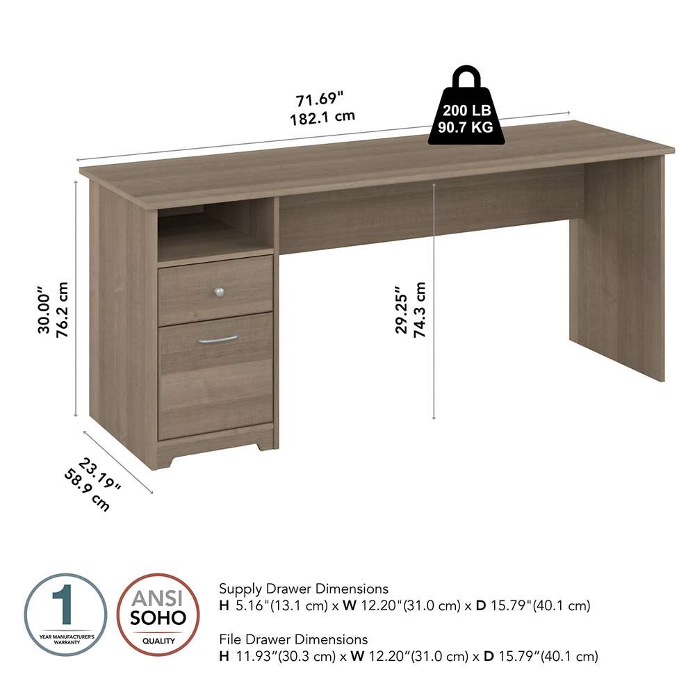 Bush Furniture - Cabot 72W Single Pedestal Desk in Ash Gray - WC31272 veiw 5