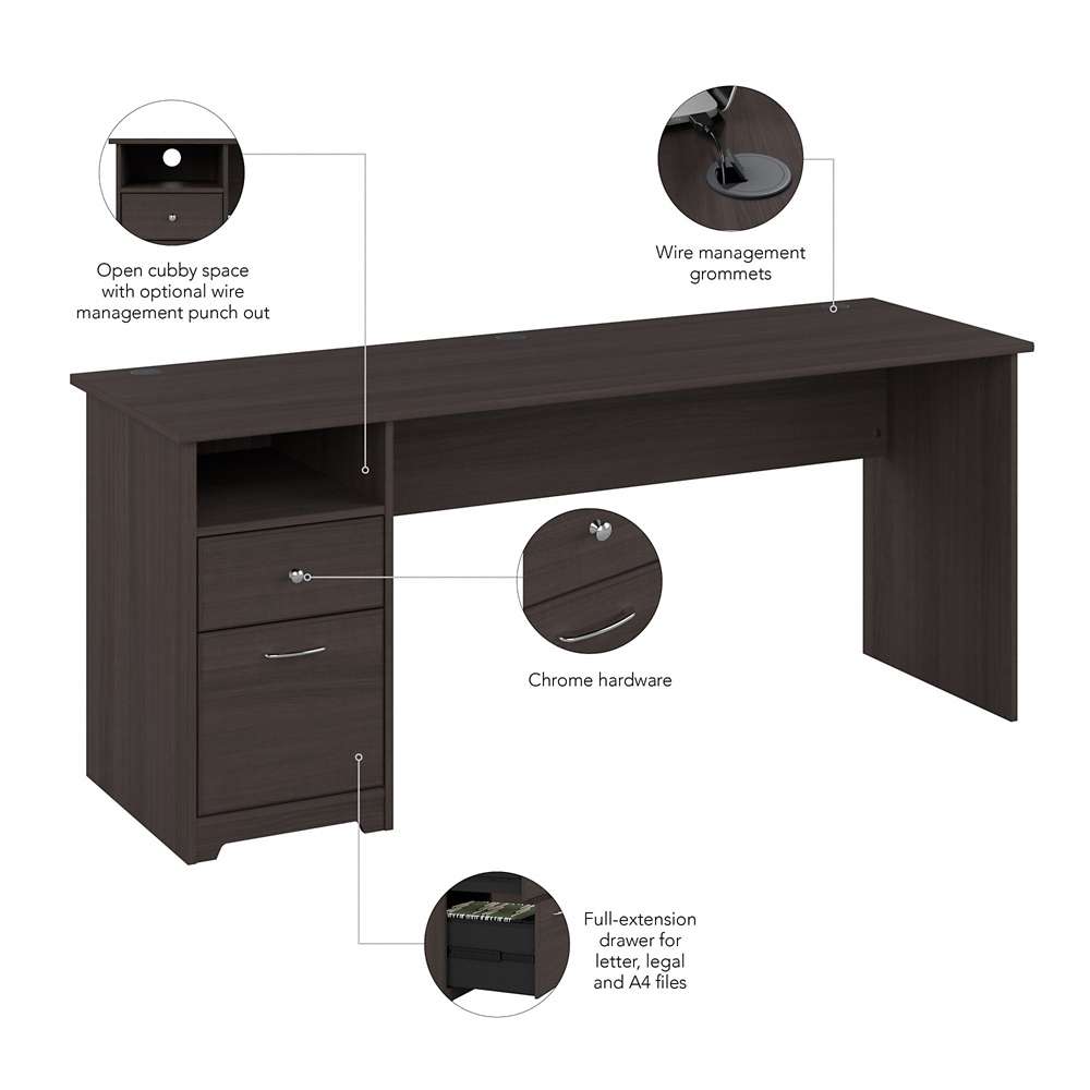 Bush Furniture - Cabot 72W Single Pedestal Desk in Heather Gray - WC31772 veiw 3