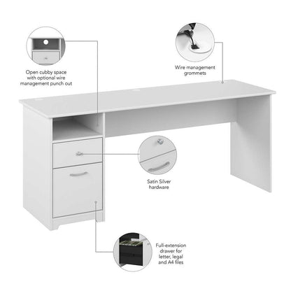 Bush Furniture - Cabot 72W Single Pedestal Desk in White - WC31972 veiw 3