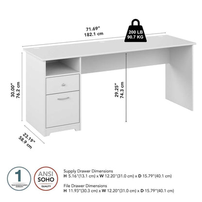 Bush Furniture - Cabot 72W Single Pedestal Desk in White - WC31972 veiw 5
