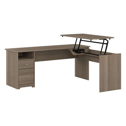 Bush Furniture - Cabot 72W Single Pedestal Desk w Sit to Stand Return in Ash Gray - CAB050AG veiw 1