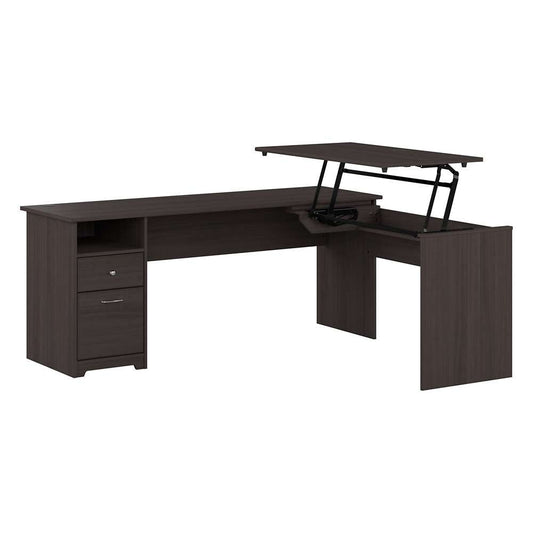 Bush Furniture - Cabot 72W Single Pedestal Desk w Sit to Stand Return in Heather Gray - CAB050HRG veiw 1