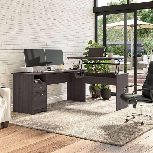 Bush Furniture - Cabot 72W Single Pedestal Desk w Sit to Stand Return in Heather Gray - CAB050HRG veiw 2