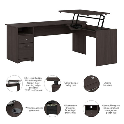 Bush Furniture - Cabot 72W Single Pedestal Desk w Sit to Stand Return in Heather Gray - CAB050HRG veiw 3