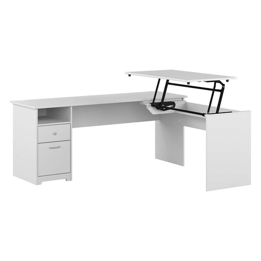 Bush Furniture - Cabot 72W Single Pedestal Desk w Sit to Stand Return in White - CAB050WHN veiw 1
