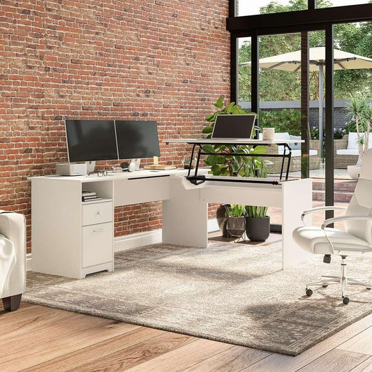 Bush Furniture - Cabot 72W Single Pedestal Desk w Sit to Stand Return in White - CAB050WHN veiw 2
