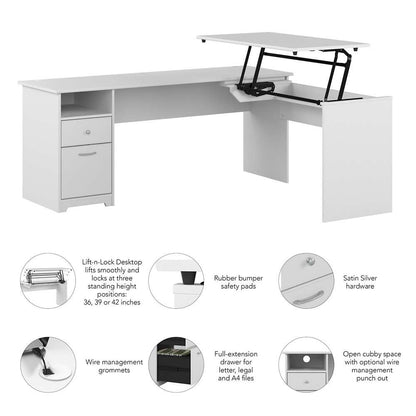 Bush Furniture - Cabot 72W Single Pedestal Desk w Sit to Stand Return in White - CAB050WHN veiw 3