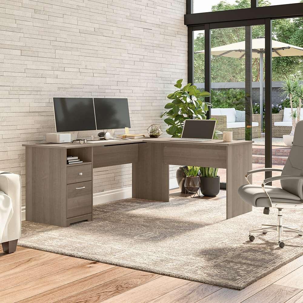 Bush Furniture - Cabot 72W Single Pedestal L Desk in Ash Gray - CAB051AG veiw 2