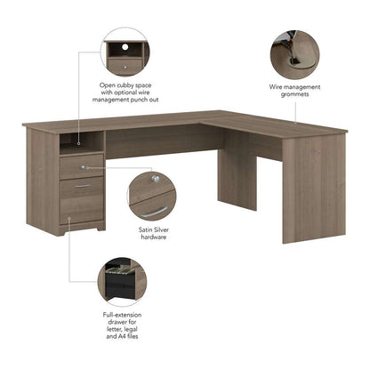 Bush Furniture - Cabot 72W Single Pedestal L Desk in Ash Gray - CAB051AG veiw 3
