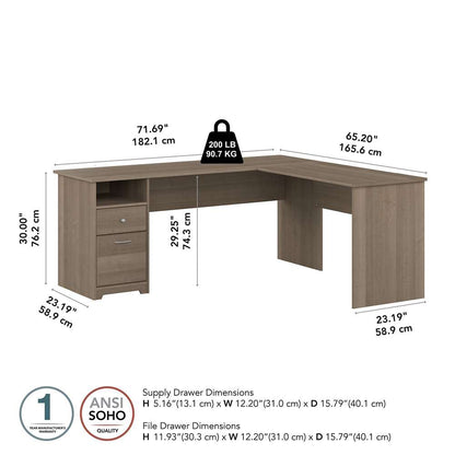 Bush Furniture - Cabot 72W Single Pedestal L Desk in Ash Gray - CAB051AG veiw 5